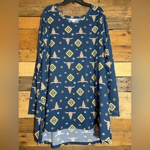 LuLaRoe Elizabeth Size Large Navy with Longhorns Western Cowboy Bull Skull Dress